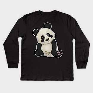 Cute Panda hand drawn sad face bamboo Kids Long Sleeve T-Shirt